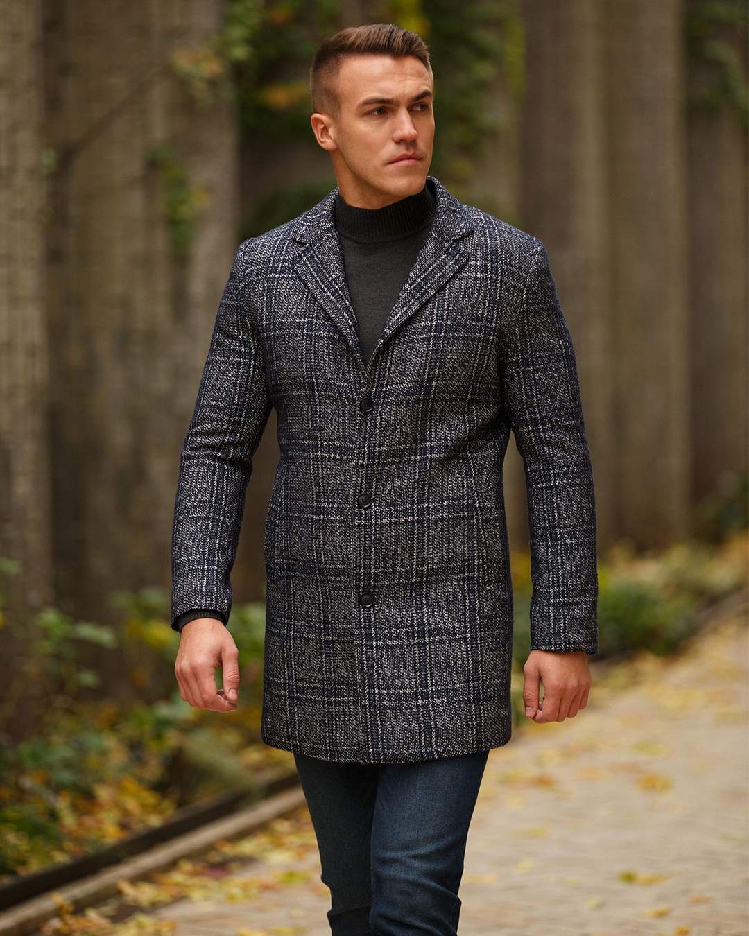 Пальто Trend Collection 553 Темно-синий+клетка - Фото 1